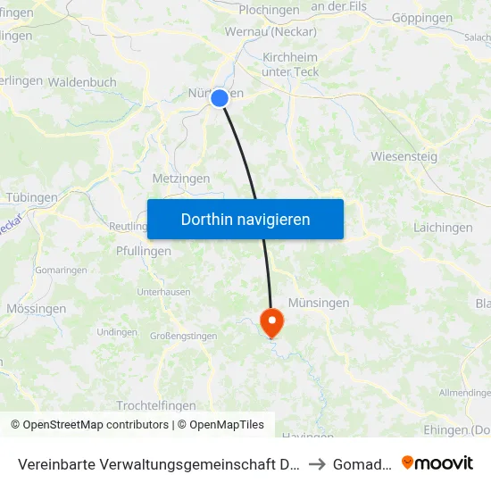 Vereinbarte Verwaltungsgemeinschaft Der Stadt Nürtingen to Gomadingen map
