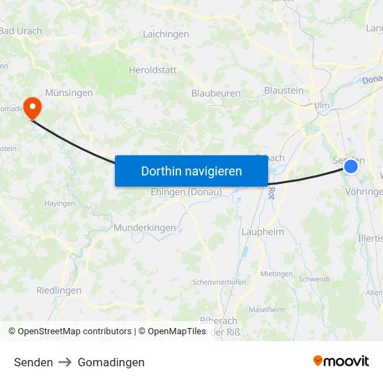 Senden to Gomadingen map