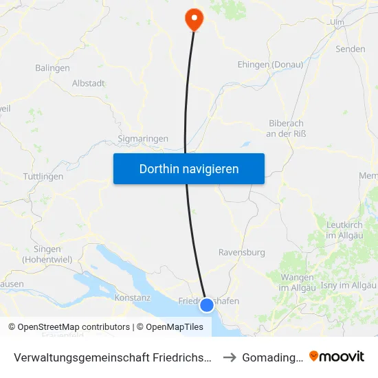 Verwaltungsgemeinschaft Friedrichshafen to Gomadingen map
