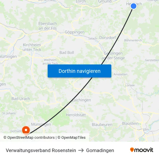 Verwaltungsverband Rosenstein to Gomadingen map