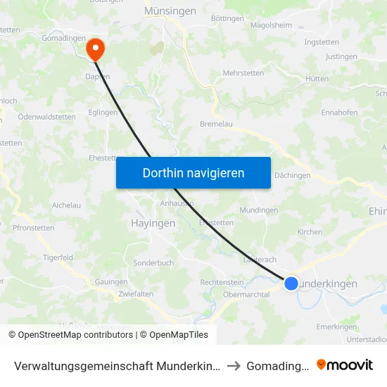 Verwaltungsgemeinschaft Munderkingen to Gomadingen map