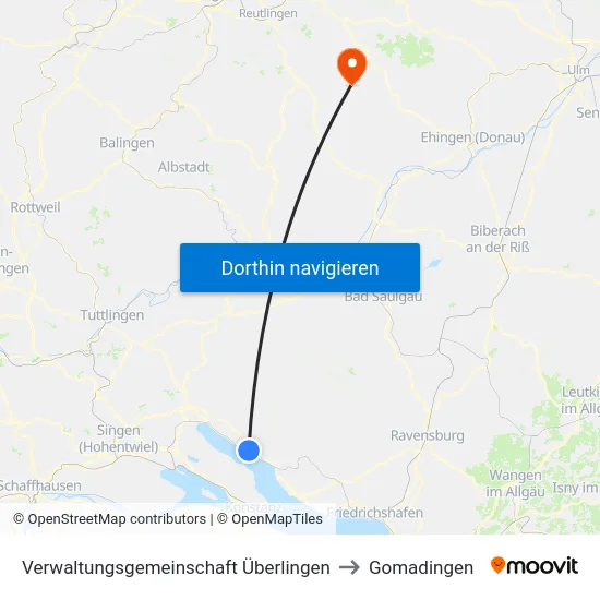 Verwaltungsgemeinschaft Überlingen to Gomadingen map