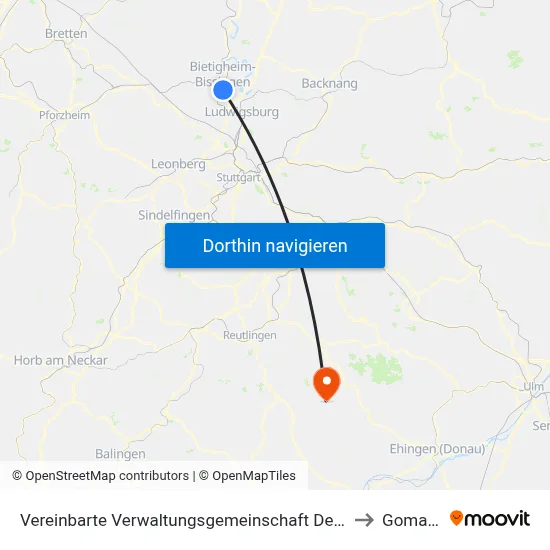 Vereinbarte Verwaltungsgemeinschaft Der Stadt Bietigheim-Bissingen to Gomadingen map