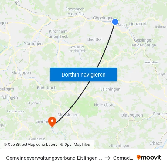 Gemeindeverwaltungsverband Eislingen-Ottenbach-Salach to Gomadingen map