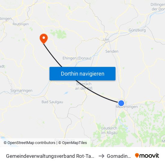 Gemeindeverwaltungsverband Rot-Tannheim to Gomadingen map