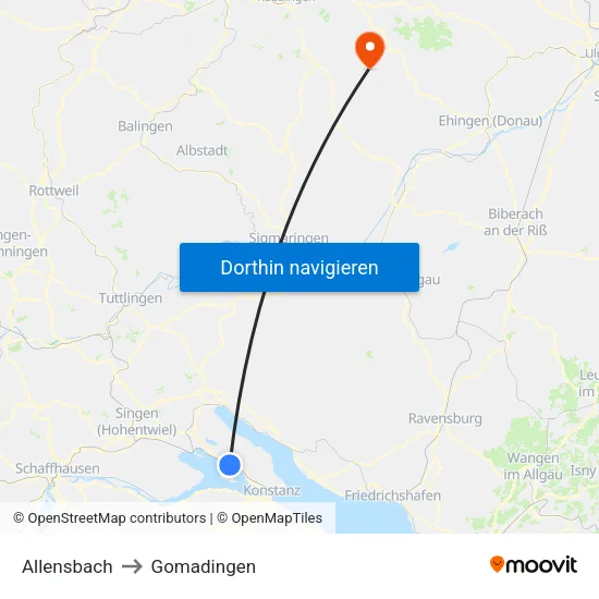 Allensbach to Gomadingen map