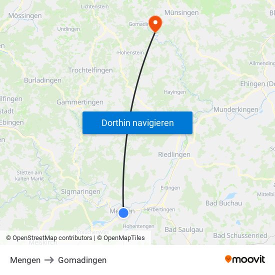 Mengen to Gomadingen map