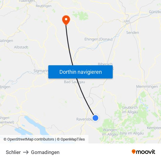 Schlier to Gomadingen map
