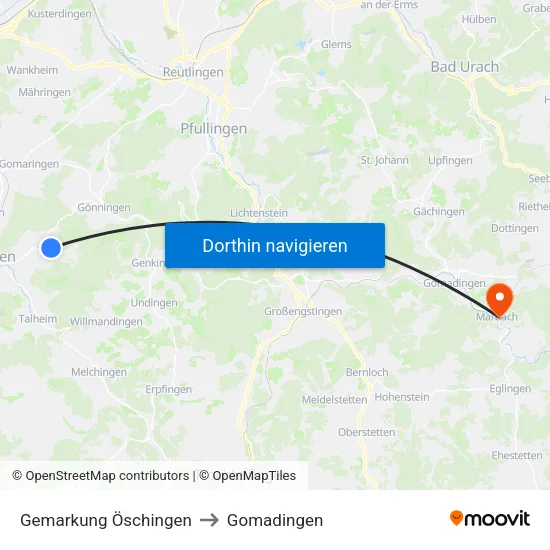 Gemarkung Öschingen to Gomadingen map