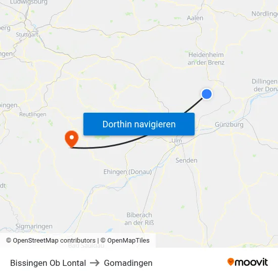 Bissingen Ob Lontal to Gomadingen map