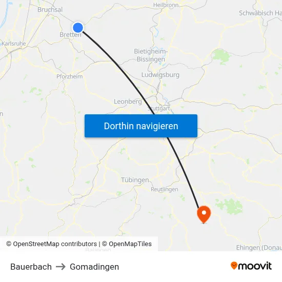 Bauerbach to Gomadingen map