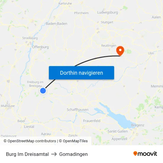 Burg Im Dreisamtal to Gomadingen map