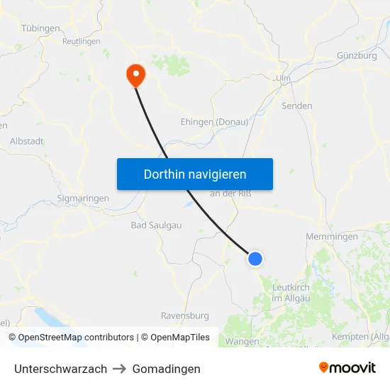 Unterschwarzach to Gomadingen map