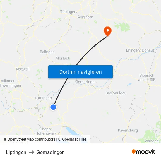 Liptingen to Gomadingen map