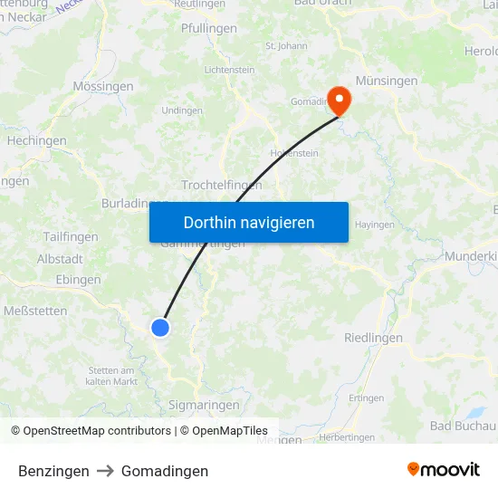 Benzingen to Gomadingen map