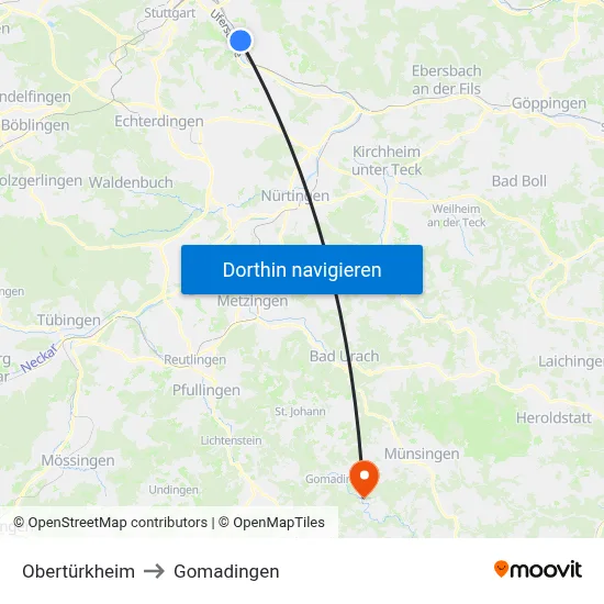 Obertürkheim to Gomadingen map
