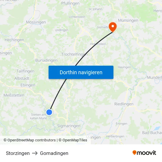 Storzingen to Gomadingen map