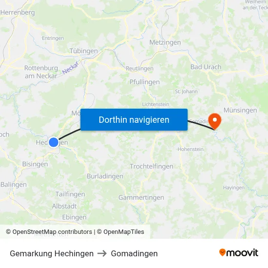 Gemarkung Hechingen to Gomadingen map