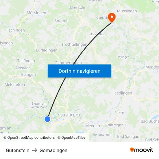 Gutenstein to Gomadingen map