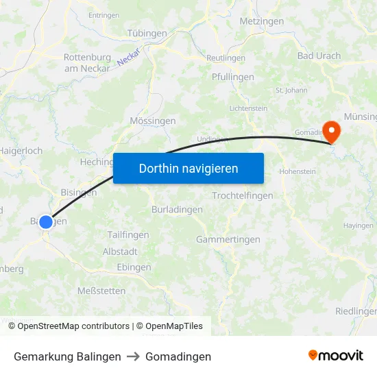 Gemarkung Balingen to Gomadingen map