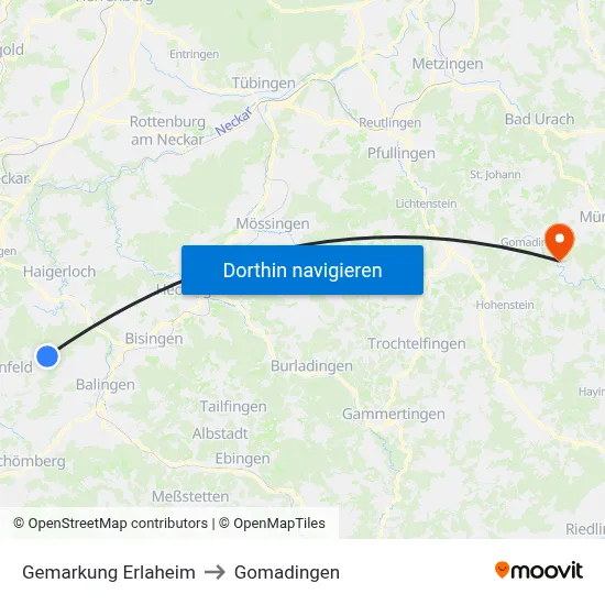 Gemarkung Erlaheim to Gomadingen map