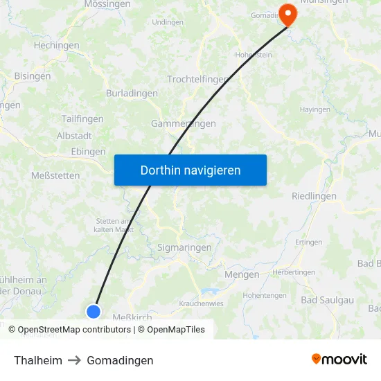 Thalheim to Gomadingen map