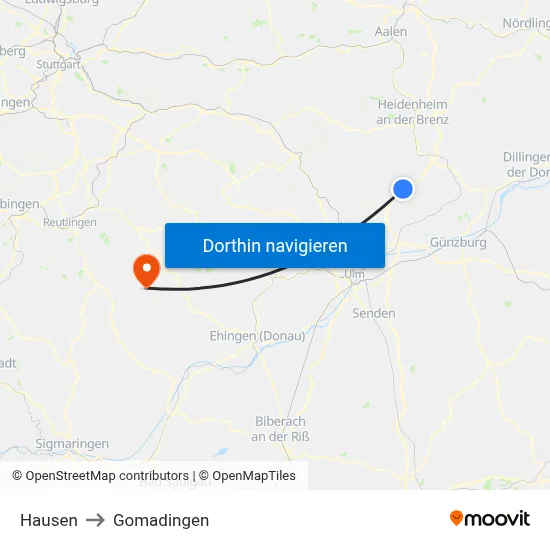 Hausen to Gomadingen map
