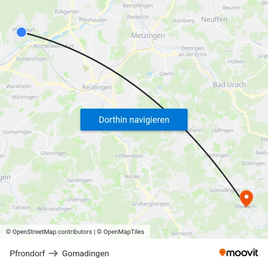 Pfrondorf to Gomadingen map