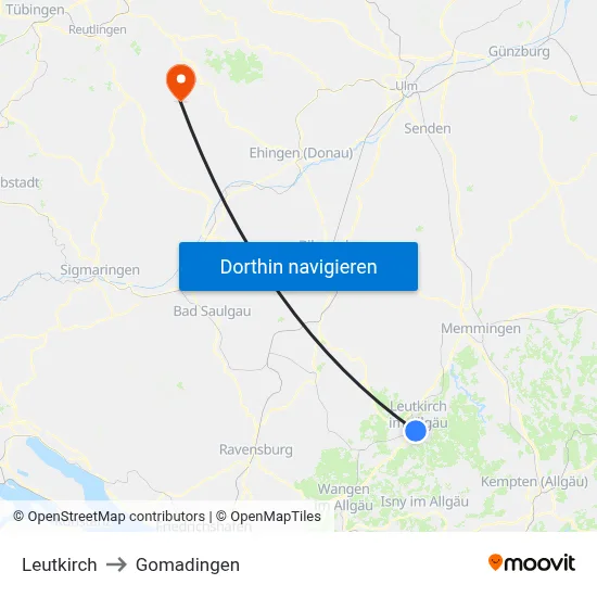 Leutkirch to Gomadingen map