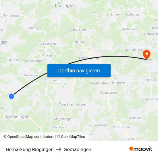 Gemarkung Ringingen to Gomadingen map