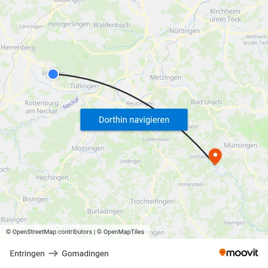 Entringen to Gomadingen map