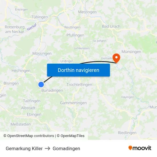 Gemarkung Killer to Gomadingen map