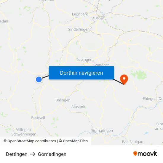 Dettingen to Gomadingen map