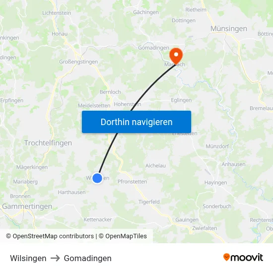 Wilsingen to Gomadingen map