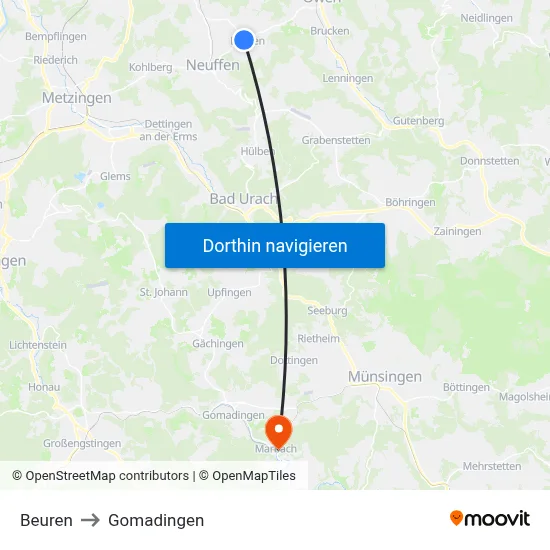Beuren to Gomadingen map