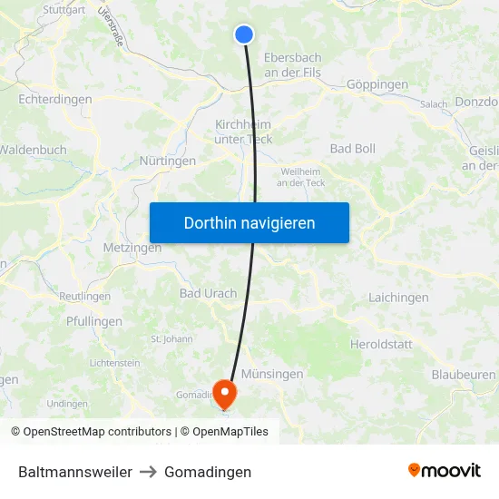 Baltmannsweiler to Gomadingen map