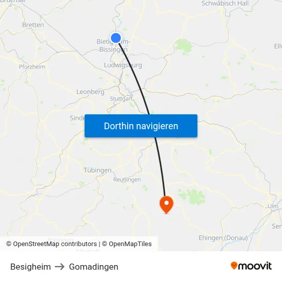 Besigheim to Gomadingen map