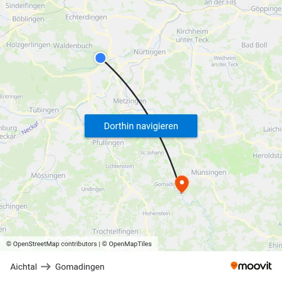 Aichtal to Gomadingen map