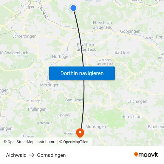 Aichwald to Gomadingen map