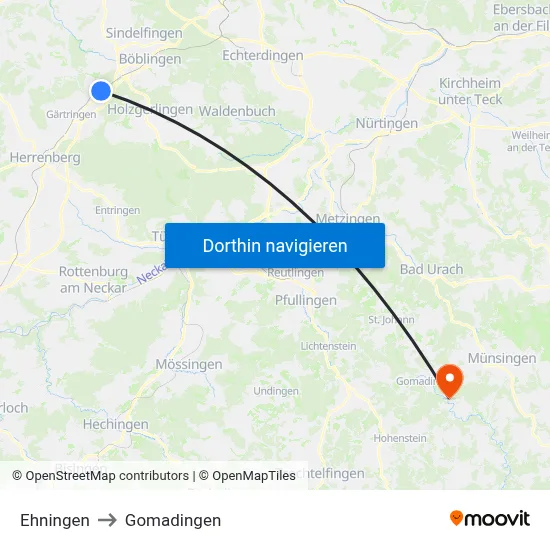 Ehningen to Gomadingen map
