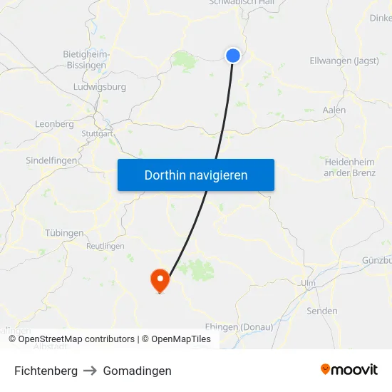 Fichtenberg to Gomadingen map