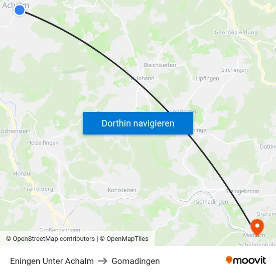 Eningen Unter Achalm to Gomadingen map