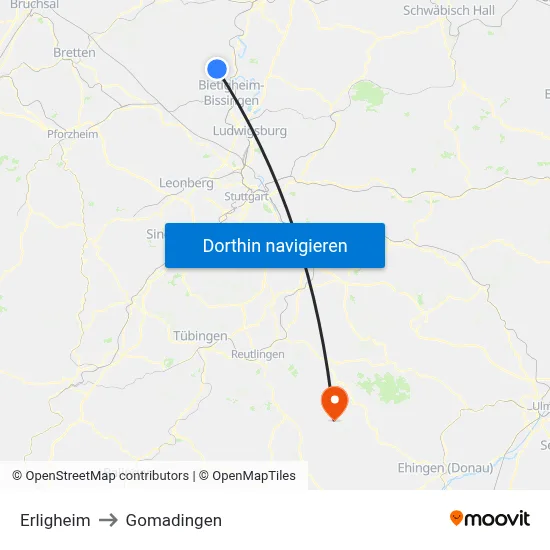Erligheim to Gomadingen map