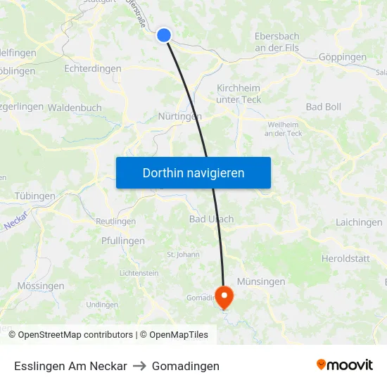 Esslingen Am Neckar to Gomadingen map