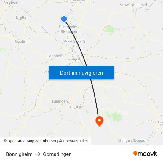 Bönnigheim to Gomadingen map