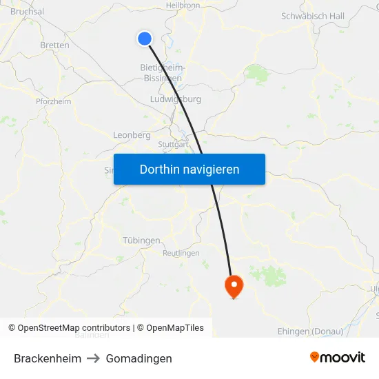 Brackenheim to Gomadingen map