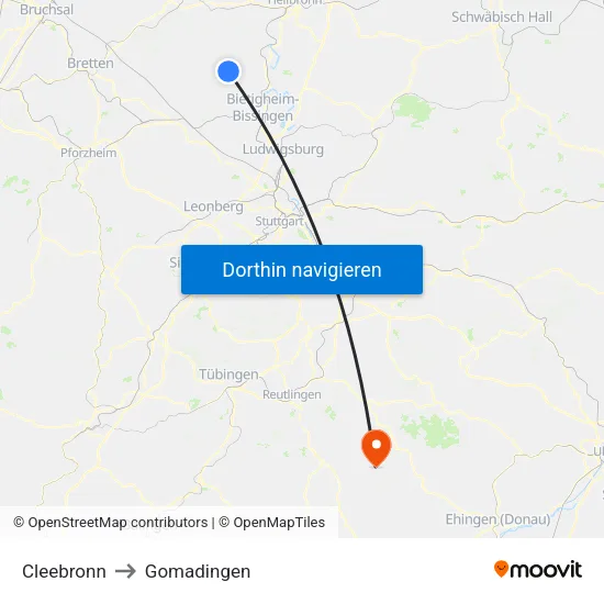 Cleebronn to Gomadingen map