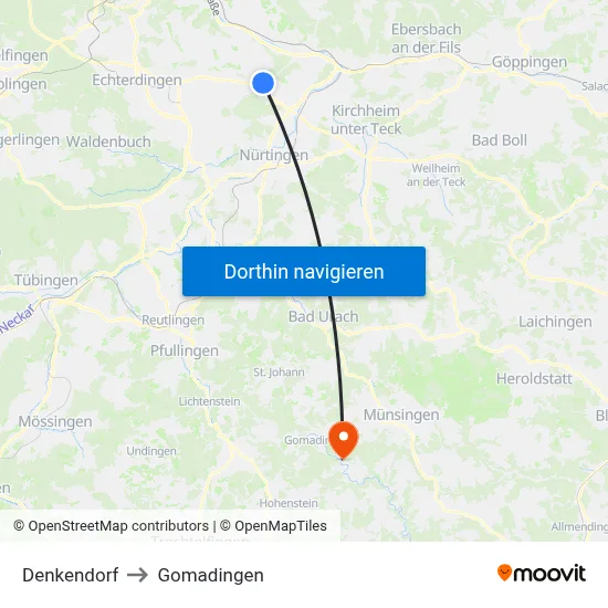 Denkendorf to Gomadingen map