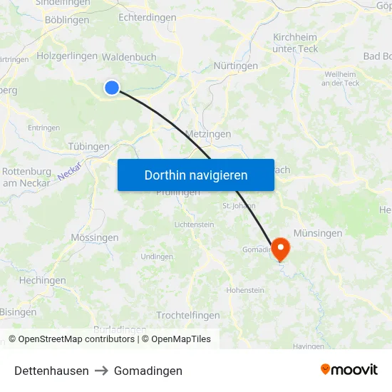Dettenhausen to Gomadingen map
