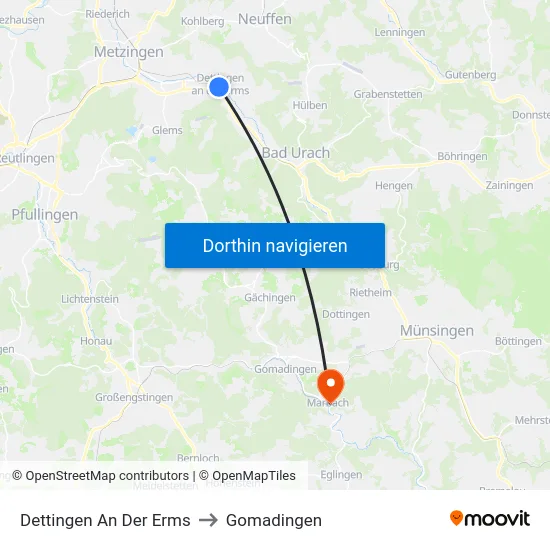 Dettingen An Der Erms to Gomadingen map